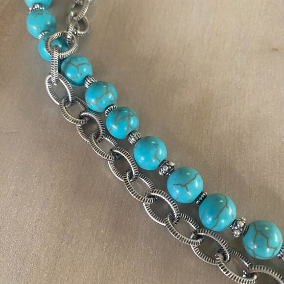 NWOT Patricia Nash Blue Howlite Beaded Silver tone Reversible Pendant Necklace - Picture 13 of 14